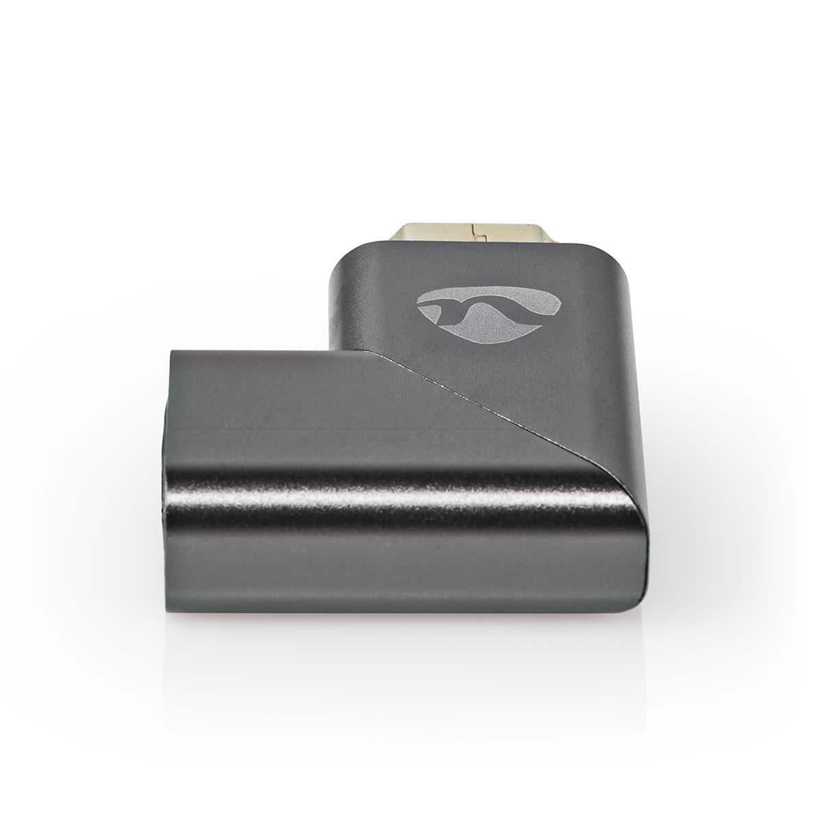 Nedis HDMI™ Adapter | HDMI™ Connector / HDMI™ Male | HDMI™ Output | Gold Plated | Angled Right | Aluminium | Gun Metal Grey | 1 pcs | Cover Window Box