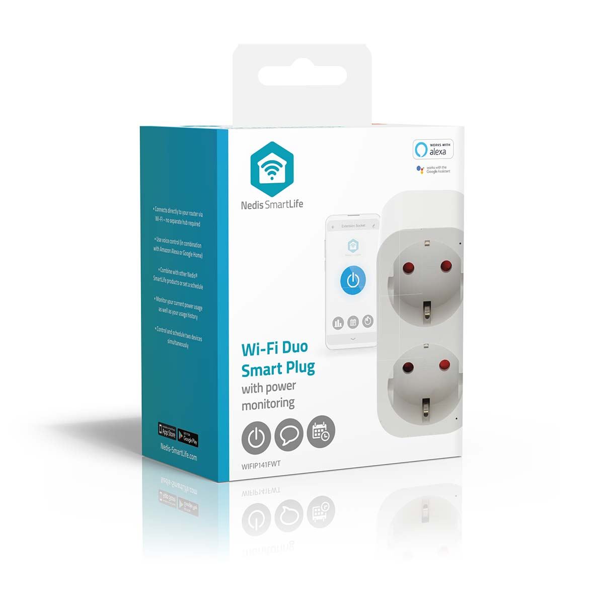 Nedis SmartLife Smart Plug | Wi-Fi | IP21 | Power meter | 3680 W | Type F (CEE 7/7) | 0 - 55 °C | Android™ / IOS | 2-Way | White | 1 pcs