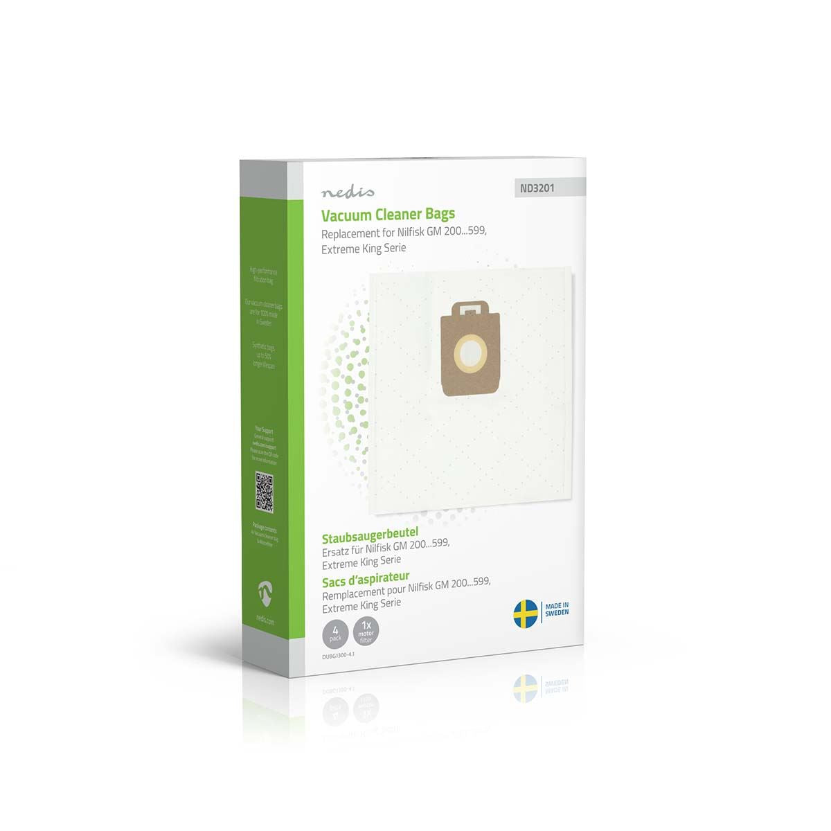 Nedis Vacuum Cleaner Bag | 4 pcs | Synthetic | Most sold for: Nilfisk Extreme - King Series / Nilfisk GM 200 - 599 | White