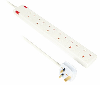 Nedis Extension Socket | Type G | 6-Way | 3.00 m | 3120 W | 13 A | Kind of grounding: UK Plug Earth pin | 230 V AC 50/60 Hz | Socket angle: 90 ° | H05VV-F 3G1.5mm² | White
