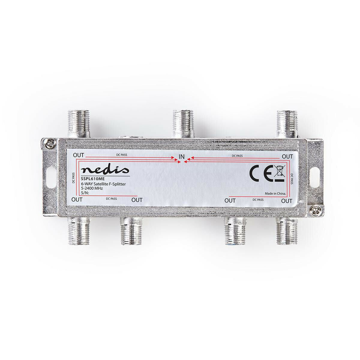 Nedis Satellite Splitter | 5 - 2400 MHz | 17.0 dB | Number of inputs: 1 | Number of outputs: 6 | Impedance: 75 Ohm | Zinc | Silver