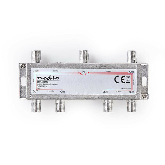 Nedis Satellite Splitter | 5 - 2400 MHz | 17.0 dB | Number of inputs: 1 | Number of outputs: 6 | Impedance: 75 Ohm | Zinc | Silver