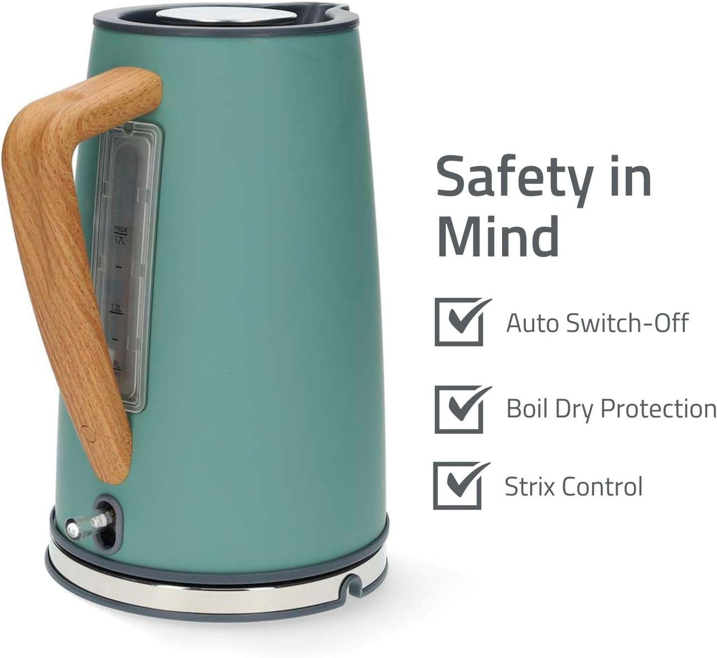 Nedis Electric Kettle | 1.7 l | Soft-Touch | Green | Rotatable 360 degrees | Concealed heating element | Strix® controller | Boil-dry protection
