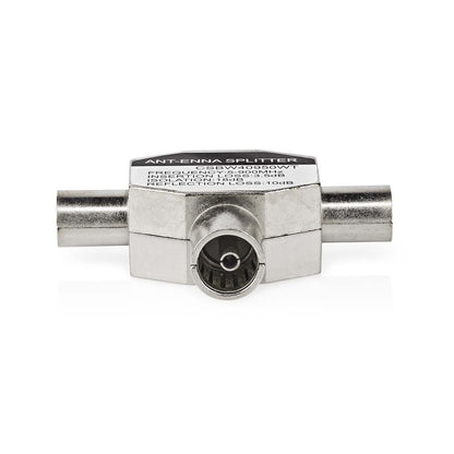 Nedis Satellite & Antenna Adapter | 2x Coax Male | IEC (Coax) Female | Nickel Plated | 75 Ohm | T-Splitter | Metal | White | 1 pcs | Box