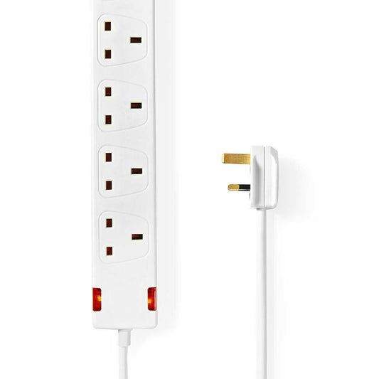 Nedis Extension Socket | Type G | 6-Way | 3.00 m | 3120 W | 13 A | Kind of grounding: UK Plug Earth pin | 230 V AC 50/60 Hz | Socket angle: 90 ° | H05VV-F 3G1.5mm² | White