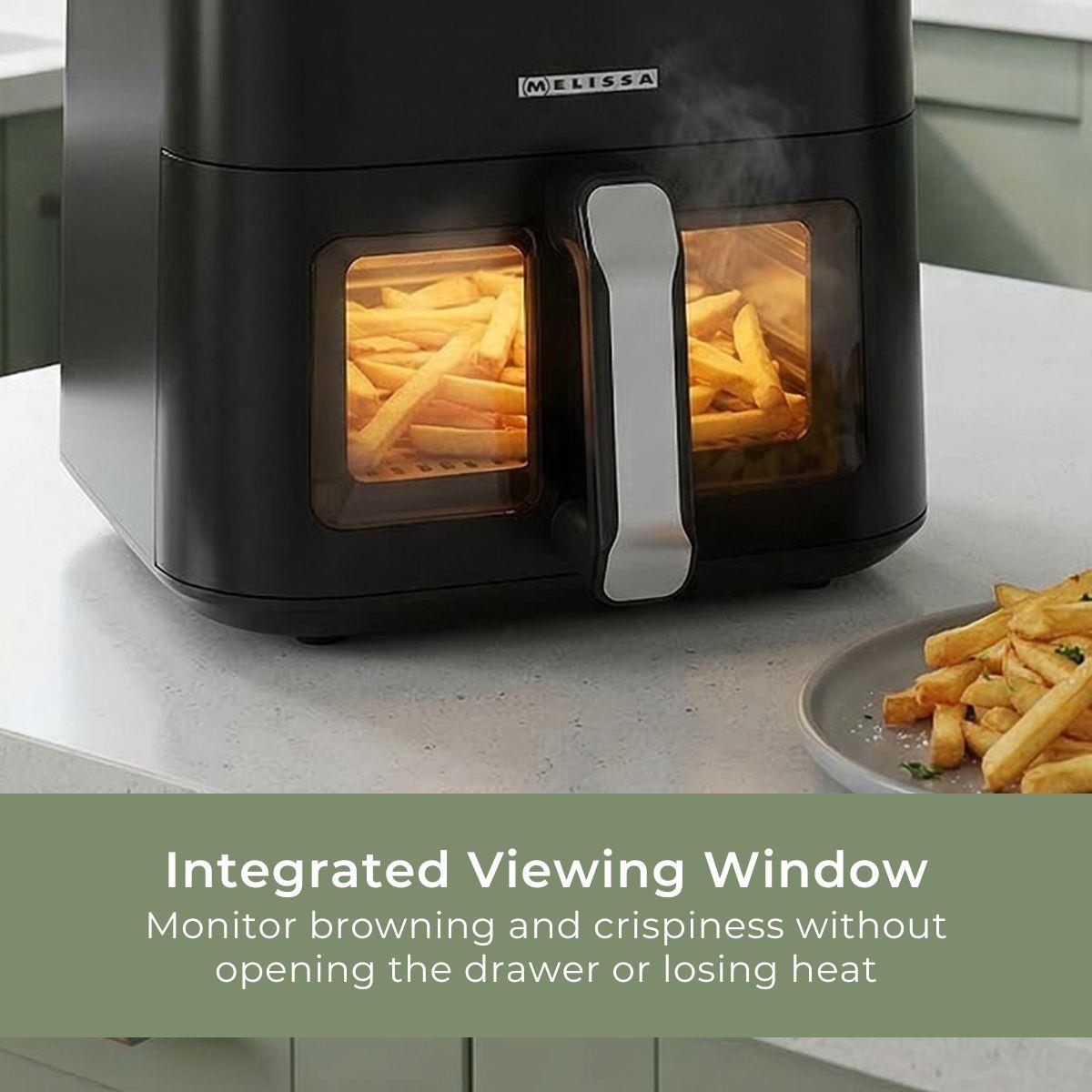 MELISSA 5L Hot Air Fryer Sleek XL for Healthy Low Fat Cooking, with Adjustable Temperature, Digital Display Control, 8 Presets and 60 Minute Timer  - Black