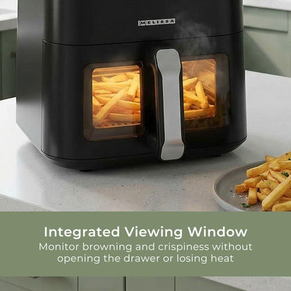 MELISSA 5L Hot Air Fryer Sleek XL for Healthy Low Fat Cooking, with Adjustable Temperature, Digital Display Control, 8 Presets and 60 Minute Timer  - Black