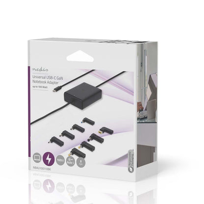 Nedis Notebook Adapter | GaN | 100 W | 5 / 9 / 12 / 15 / 20 V DC | 3.0 / 5.0 A | Used for: Notebook / Smartphone / Tablet | Euro / Type-C (CEE 7/16)