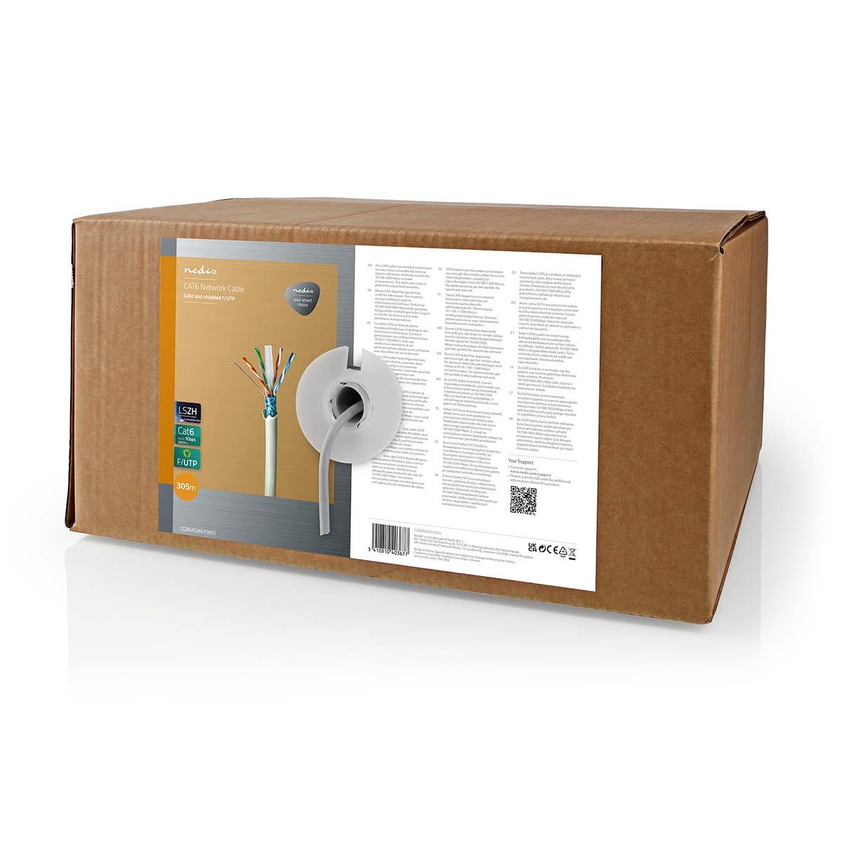 Nedis CCBG8526GY305S | Network Cable Roll | CAT6 | Solid | F/UTP | Bare Copper | 305.0 m | Indoor | Round | LSZH | Grey | Pull Box