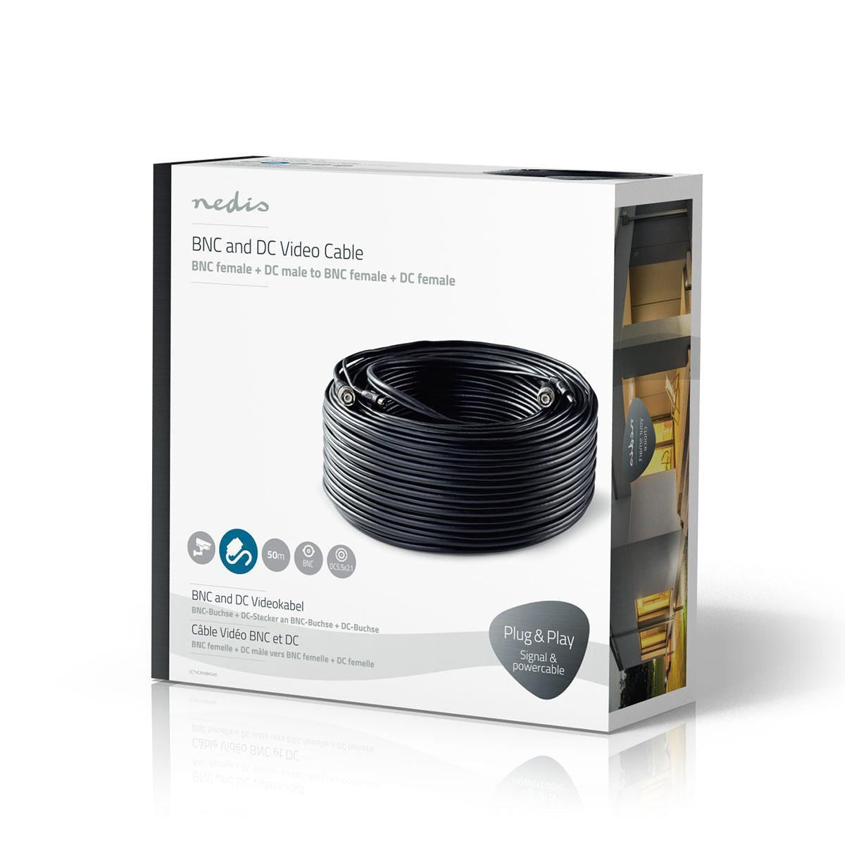 Nedis CCTV Security Cable | BNC / DC | 50.0 m | Round | PVC | Black | Gift Box