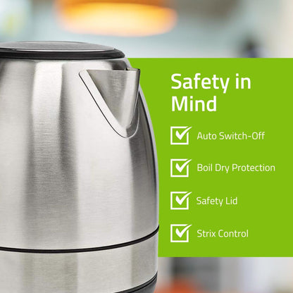 Nedis Electric Kettle | 1.0 l | Stainless Steel | Aluminium | Rotatable 360 degrees | Concealed heating element | Strix® controller | Boil-dry protection