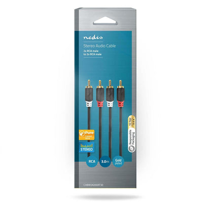 Nedis Stereo Audio Cable | 2x RCA Male | 2x RCA Male | Gold Plated | 3.00 m | Round | Anthracite | Box