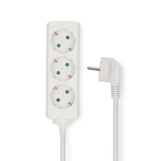 Nedis Extension Socket | Type F (CEE 7/7) | 3-Way | 5.00 m | 3680 W | 16 A | Kind of grounding: Side Contacts | 230 V AC 50/60 Hz | Socket angle: 45 ° | H05VV-F 3G1.5mm² | White