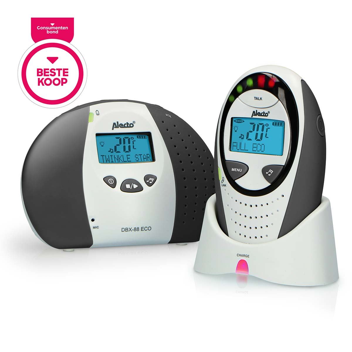Alecto DBX-88 ECO | Baby Monitor | Full Eco DECT |Digital Display | Wireless Receiver | White/Grey
