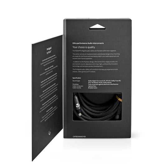 Nedis Optical Audio Cable | TosLink Male | TosLink Male | 5.00 m | Round | Braided | Gun Metal Grey | Cover Window Box