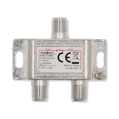 Nedis Satellite Splitter | 5 - 2400 MHz | 6.5 dB | Number of inputs: 1 | Number of outputs: 2 | Impedance: 75 Ohm | Zinc | Silver