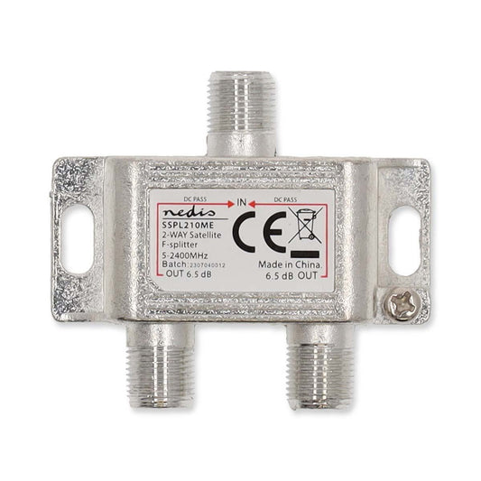 Nedis Satellite Splitter | 5 - 2400 MHz | 6.5 dB | Number of inputs: 1 | Number of outputs: 2 | Impedance: 75 Ohm | Zinc | Silver