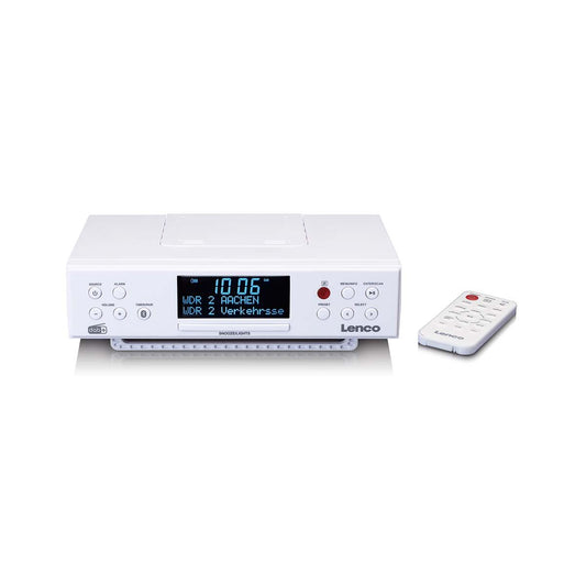 Lenco KCR-190WH | Under Cabinet Kitchen Clock DAB+ / FM Radio| Bluetooth® Speaker | Remote Control | White