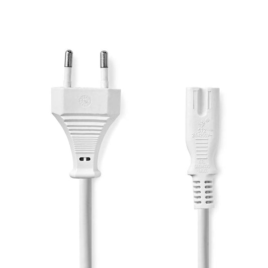 Nedis Power Cable | Euro Male | IEC-320-C7 | Straight | Straight | Nickel Plated | 3.00 m | Flat | PVC | White | Label