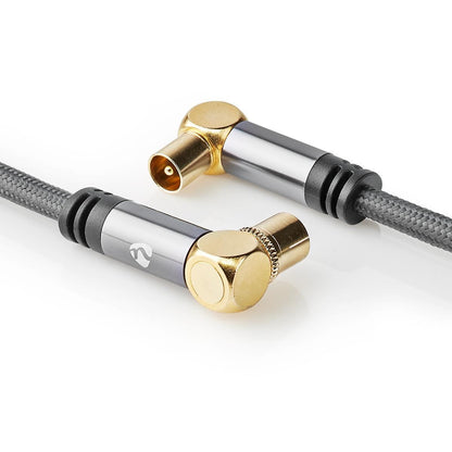 Nedis CSTB40015WT50 | Coax Cable | IEC (Coax) Male | IEC (Coax) Female | Gold Plated | 75 Ohm | Quad Shielded | 5.00 m | Round | Cotton | Grey / Gun Metal Grey | Cover Window Box