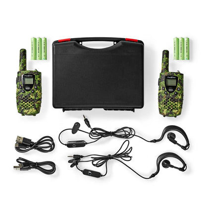 Nedis Walkie-Talkie Set | 2 Handsets | Up to 8 km | Frequency channels: 8 | PTT / VOX | up to 2.5 Hours | Headphone output | 2 Headsets | Travel case included | Green