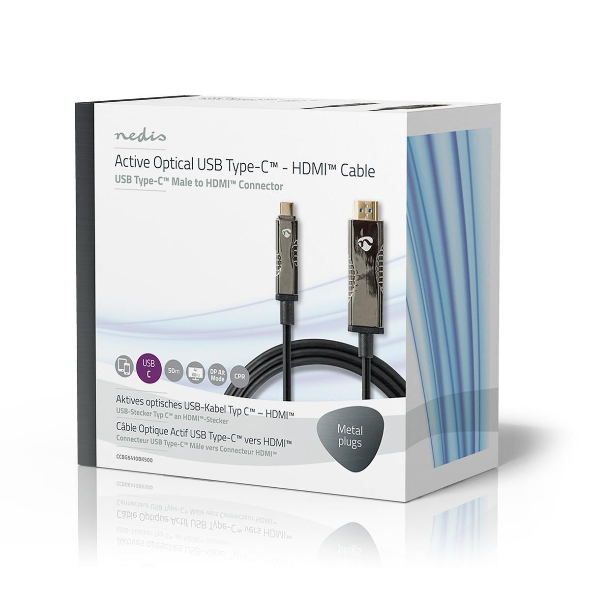 Nedis Active Optical USB Cable | USB-C™ Male | HDMI™ Connector | 18 Gbps | 50.0 m | Round | PVC | Black | Gift Box