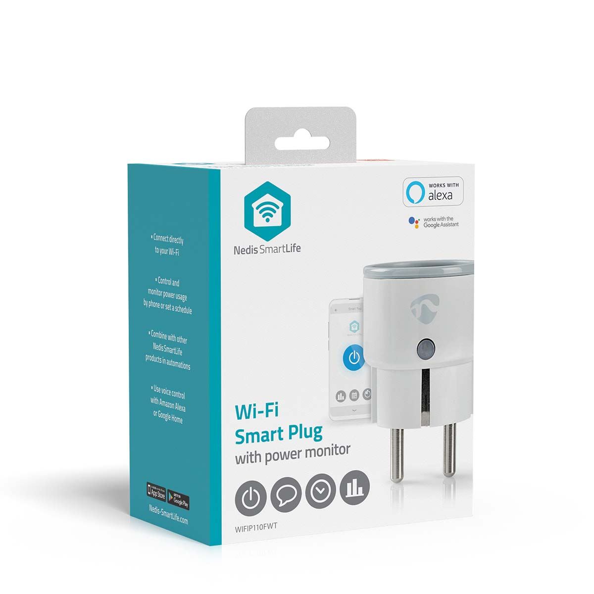 Nedis SmartLife Smart Plug | Wi-Fi | IP21 | Power meter | 2500 W | Plug with earth contact / Type F (CEE 7/7) | -10 - 40 °C | Android™ / IOS | White | 1 pcs