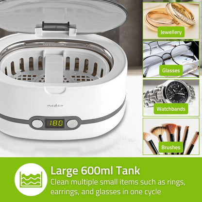 Nedis Ultrasonic Jewellery Cleaner | Mains Powered | 230 V AC 50 Hz | Euro / Type-C (CEE 7/16) | White | Plastic