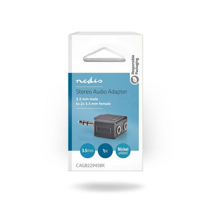 Nedis CAGB22945BK | Stereo Audio Adapter | 3.5 mm Male | 2x 3.5 mm Female | Nickel Plated | Straight | ABS | Black | 1 pcs | Box