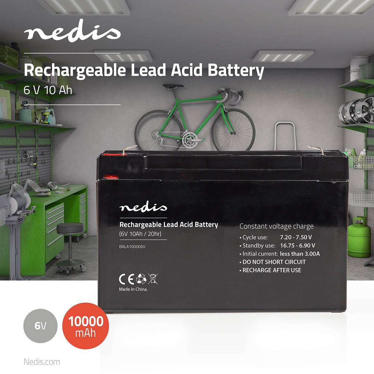 Nedis Battery | Lead-Acid | Rechargeable | 6 V | 10000 mAh