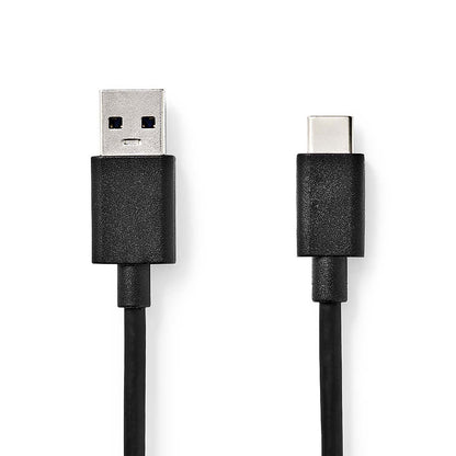 Nedis USB Cable | USB 3.2 Gen 1 | USB-A Male | USB-C™ Male | 15 W | 5 Gbps | Nickel Plated | 1.00 m | Round | PVC | Black | Label | 12.349.244