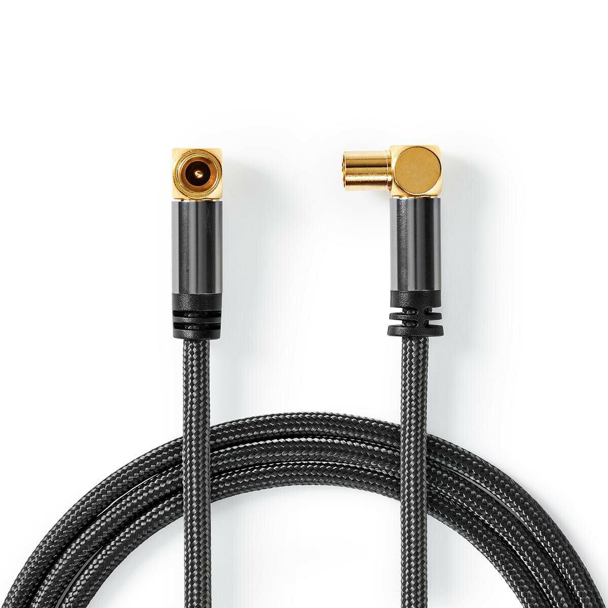 Nedis CSTB40015WT50 | Coax Cable | IEC (Coax) Male | IEC (Coax) Female | Gold Plated | 75 Ohm | Quad Shielded | 5.00 m | Round | Cotton | Grey / Gun Metal Grey | Cover Window Box