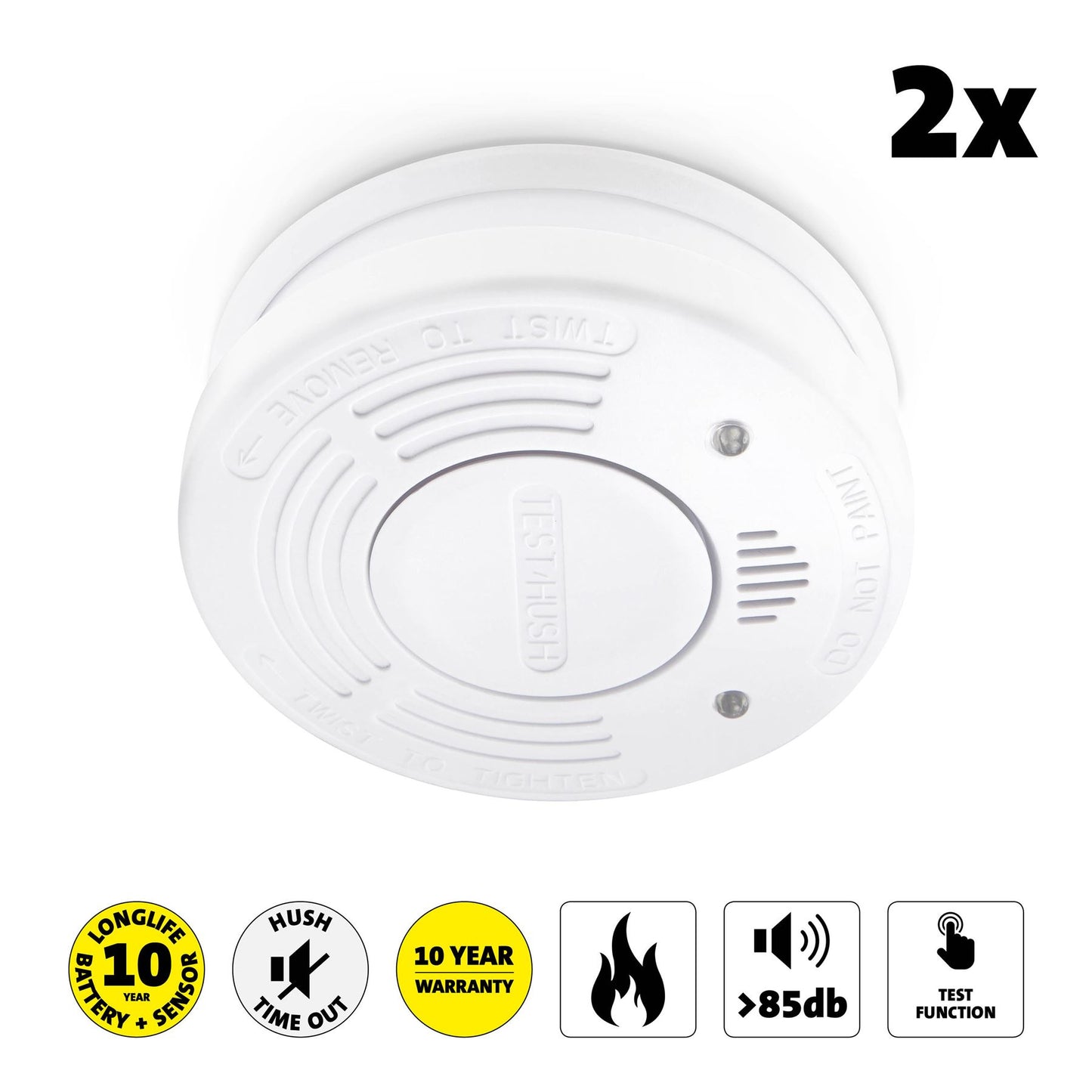Alecto SA110 Smoke detector with Hush Button | >85 dB | 10 Year Battery Powered | EN14604:2005/AC:2008 | 2 Pack | White