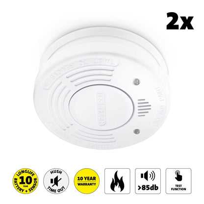 Alecto SA110 Smoke detector with Hush Button | >85 dB | 10 Year Battery Powered | EN14604:2005/AC:2008 | 2 Pack | White