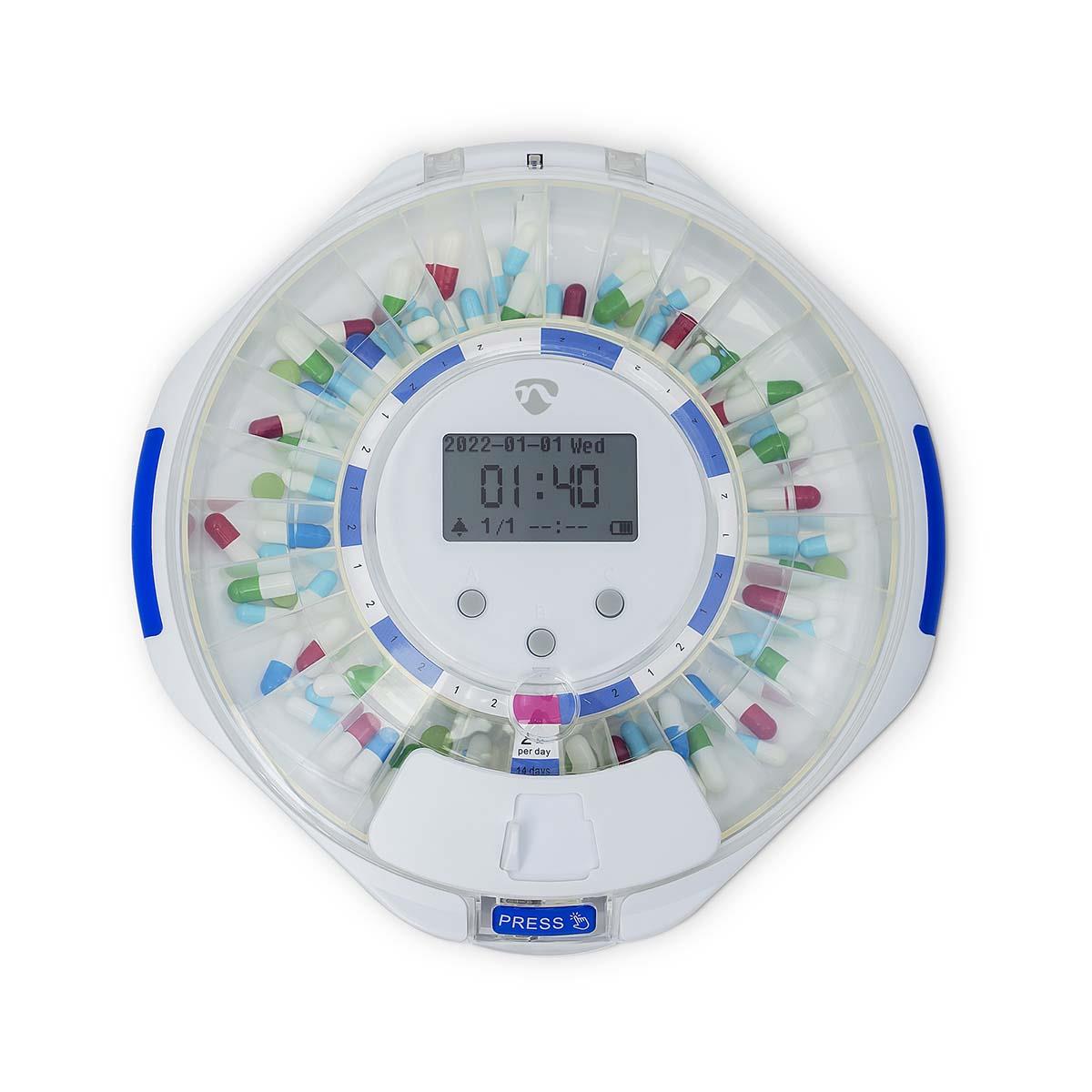 Nedis SmartLife Pill Dispenser | Wi-Fi | 28 Compartments | Number of alarmtimes: 9 Alarm Times Per Day | Beep / Light / Voice | LCD display | White