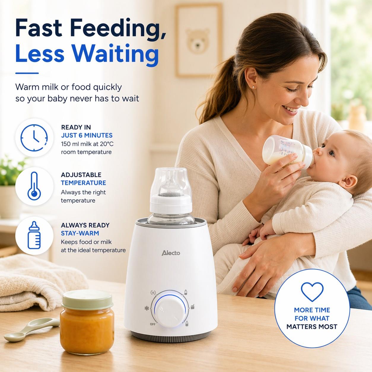 Alecto BW800 | Fast Bottle / Food Warmer with Temperature Control | White