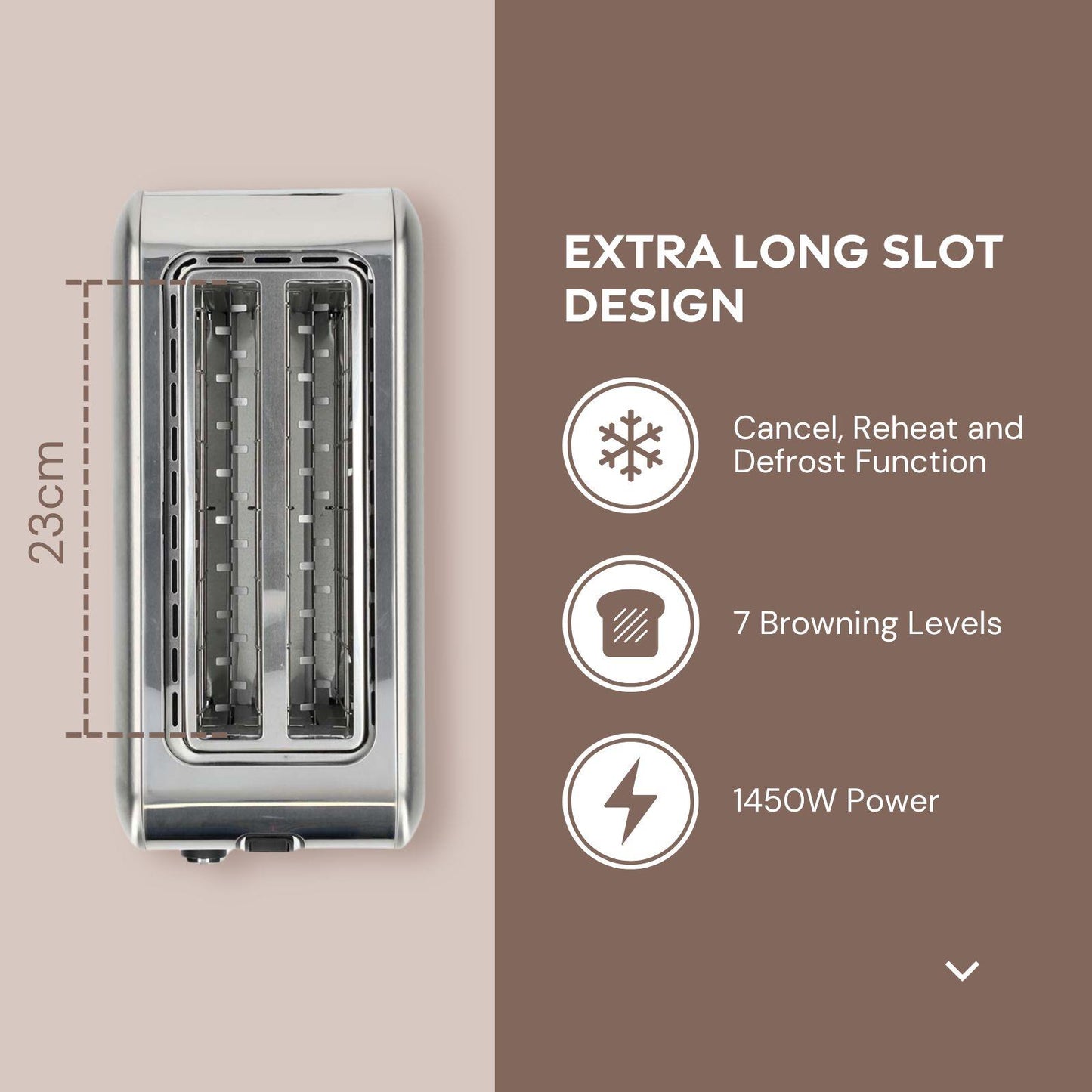 Nedis Toaster | 4 Bread Slices | 2 Long Slots | Browning levels: 7 | Defrost feature | Aluminium / Silver
