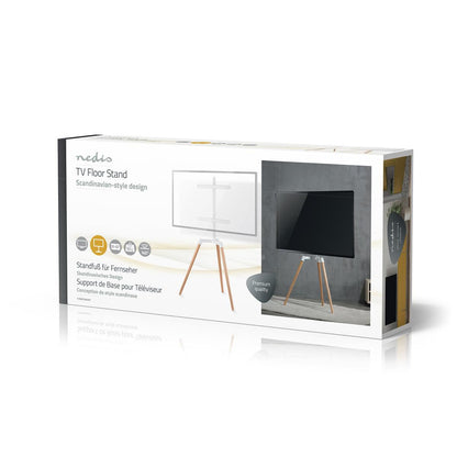 Nedis TV Floor Stand | 50 - 65 " | Maximum supported screen weight: 35 kg | Scandinavian Design | Rotatable | Anti-tip strap | Snap-lock | Aluminium / Steel | White