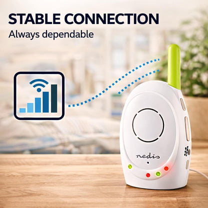 Nedis Baby Monitor | FHSS (Frequency-Hopping Spread Spectrum) | With talk back function | Range: 300 m | Battery Powered / Mains Powered | Green / White