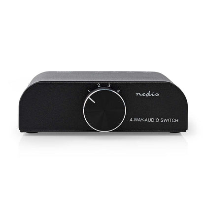 Nedis Analogue Audio Switch | 4 port(s) | Connection input: 1x 3.5 mm Audio Input / 3x (2x RCA Female) | Connection output: 1x (2x RCA Female) | Manual | Metal | Anthracite