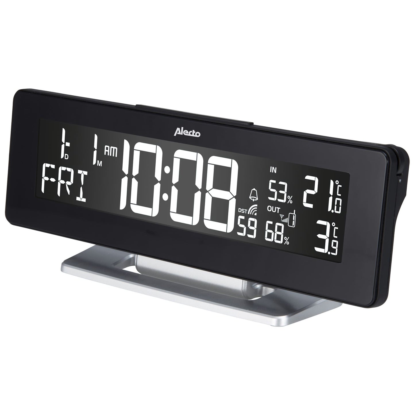 Alecto WS-2500 Large LCD Digital Alarm Clock with Weather Station | Outdoor Sensor