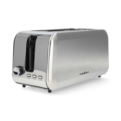 Nedis Toaster | 4 Bread Slices | 2 Long Slots | Browning levels: 7 | Defrost feature | Aluminium / Silver