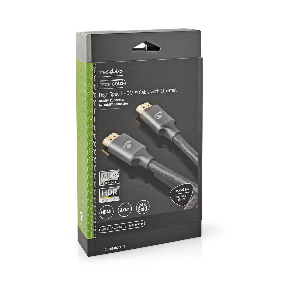 Nedis High Speed HDMI™ Cable with Ethernet | HDMI™ Connector | HDMI™ Connector | 4K@60Hz | ARC | 18 Gbps | 3.00 m | Round | Cotton | Gun Metal Grey | Cover Window Box