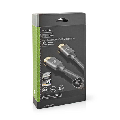 Nedis High Speed HDMI™ Cable with Ethernet | HDMI™ Connector | HDMI™ Connector | 4K@60Hz | ARC | 18 Gbps | 3.00 m | Round | Cotton | Gun Metal Grey | Cover Window Box