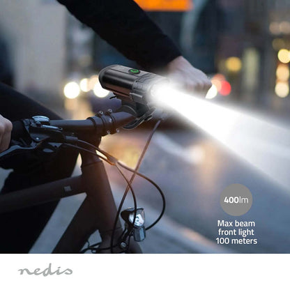Nedis Bicycle Light | Battery Powered | 5 V DC | 3 W | Batteries included | Rechargeable | 400 lm | 4.5 lm | 100 m | 110 °