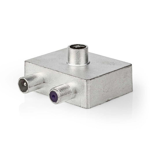 Nedis Satellite & Antenna Adapter | IEC (Coax) Female | F Female / IEC (Coax) Male | Nickel Plated | 75 Ohm | Straight | Metal | Metal / Silver | 1 pcs | Box