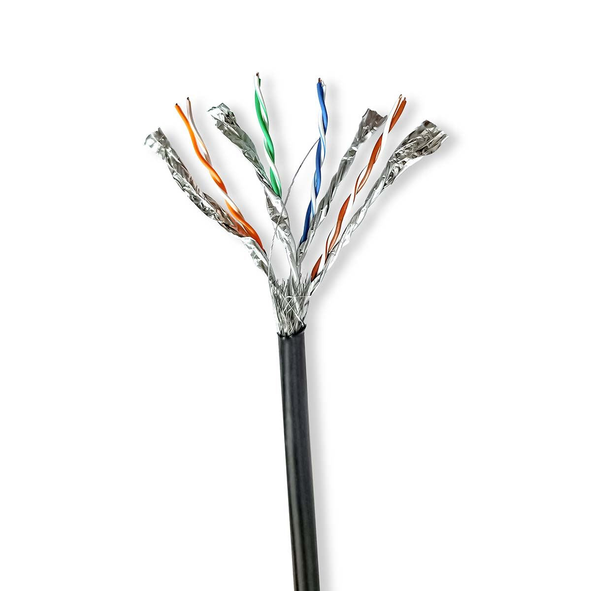 Nedis CCBG8599BK100S | Network Cable Roll | CAT7 | Solid | S/FTP | Copper | 100.0 m | Outdoor | Round | PE | Black | Pull Box