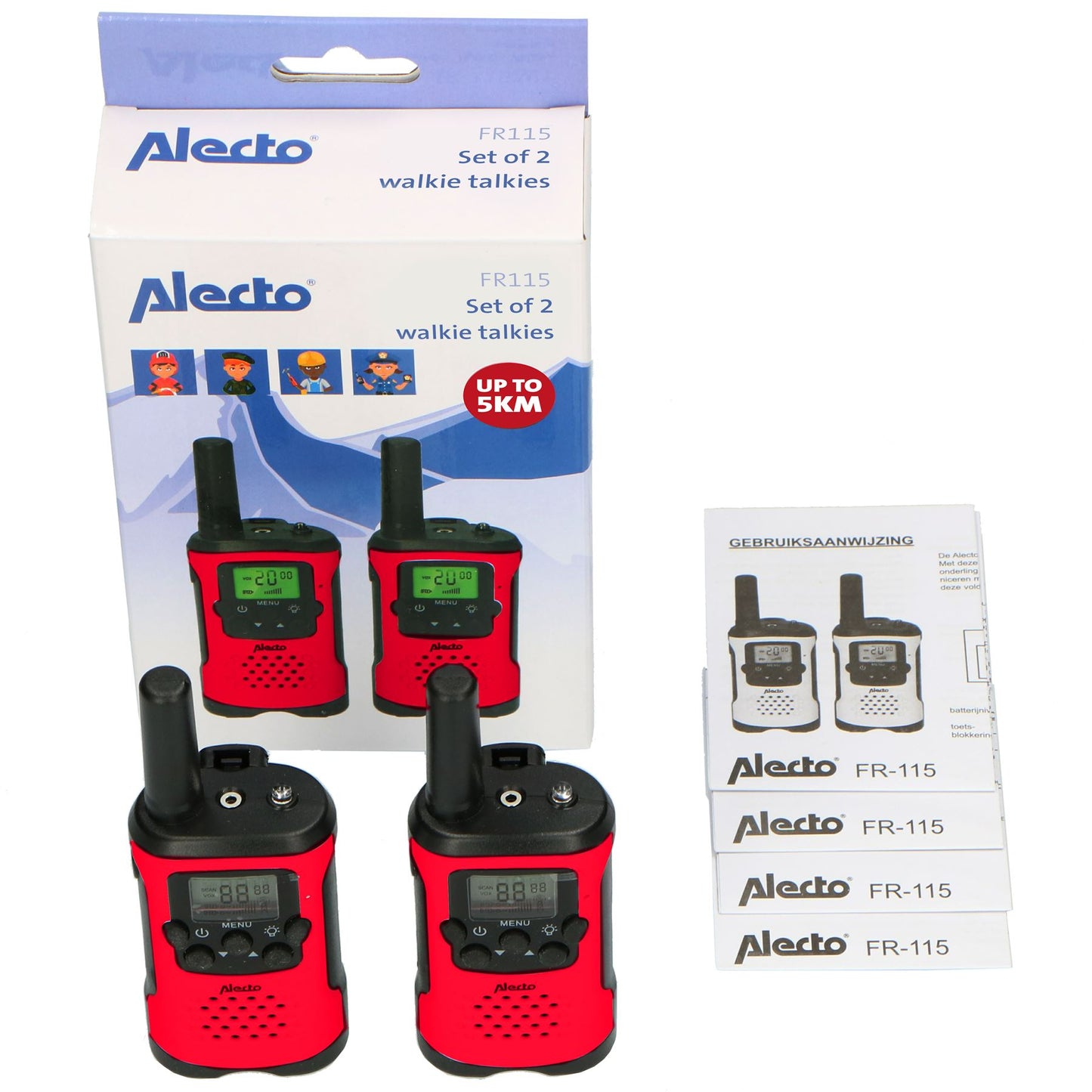 Alecto Walkie-Talkie Set | 2 Handsets | Up to 7 km | Frequency channels: 8 | VOX | up to 3 Hours | Black / Red