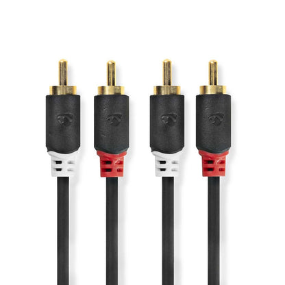 Nedis Stereo Audio Cable | 2x RCA Male | 2x RCA Male | Gold Plated | 0.50 m | Round | Anthracite | Box