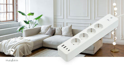 Nedis SmartLife Power Strip | Wi-Fi | 2x USB-A / 2x USB-C™ / 4x plug with earth contact (CEE 7/3) | 16 A | 3680 W | 2.00 m | 0 - 55 °C | Android™ / IOS | White